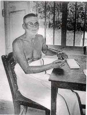 Muruganar at his desk in his later years. He wrote exclusively about Ramana Maharshi.